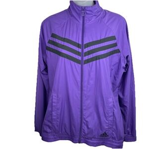 Adidas Purple Track Jacket Full Zip 3 Black Stripe Logo Pockets Women's Size M
